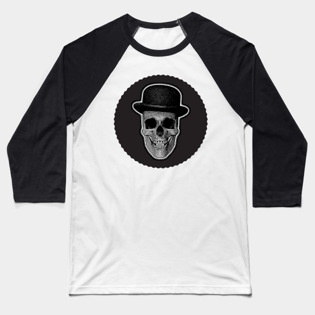 Skull with Bowler Hat Baseball T-Shirt by EnriqueV242